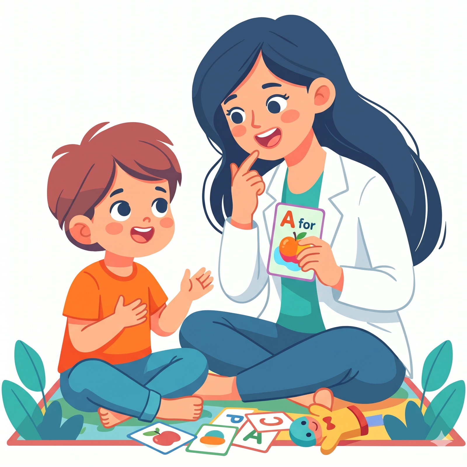 Speech therapist working with a child